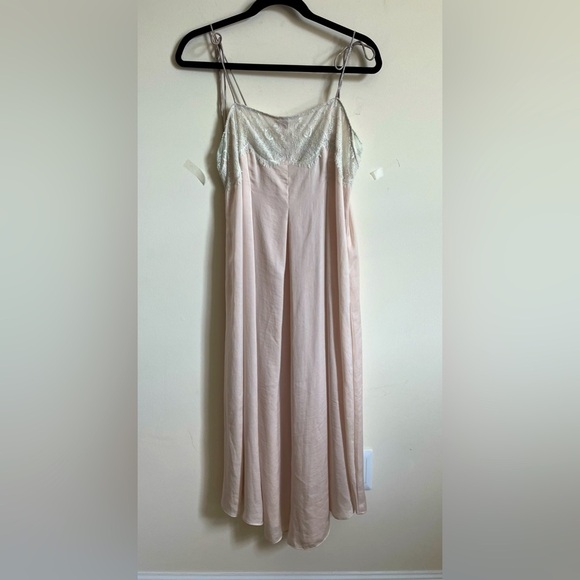 Anthropologie wide leg cropped Satin/Lace spaghetti strap one piece size Small - Picture 1 of 16